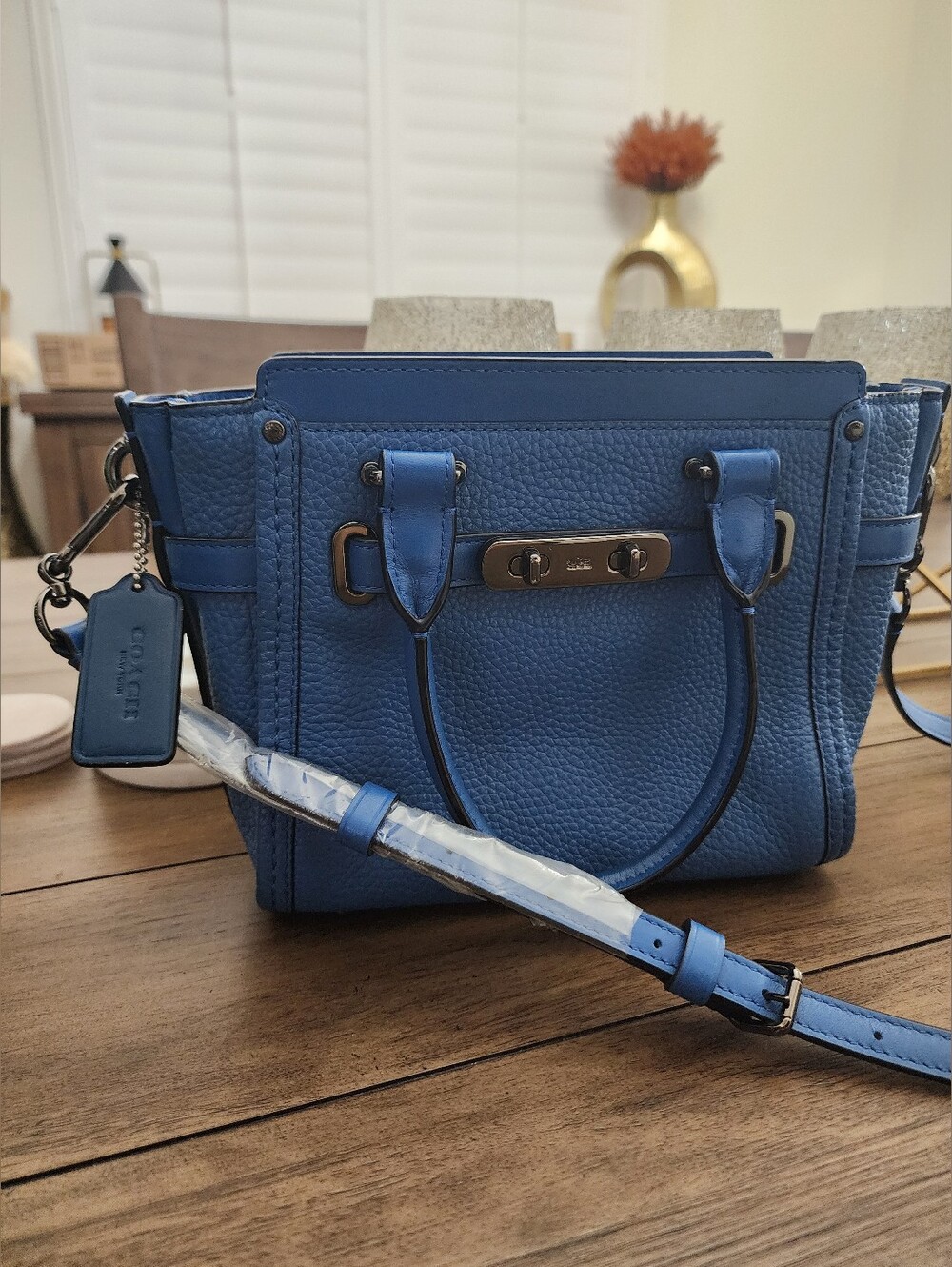 Coach Swagger 21 Blue Pebble Leather